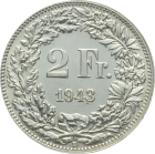 2 Franken 1943 B - fast stempelglanz